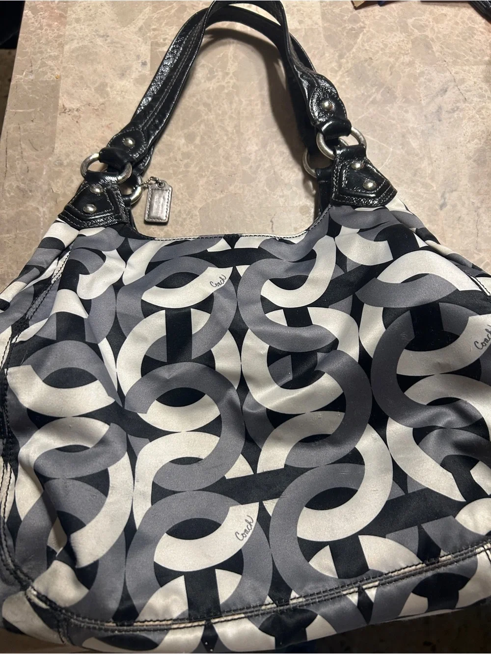 Coach Black, Gray & White Signature Link Hobo Bag